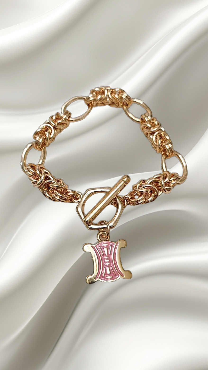 Triomphe Paris Pink Enameled Toggle Gold Bracelet