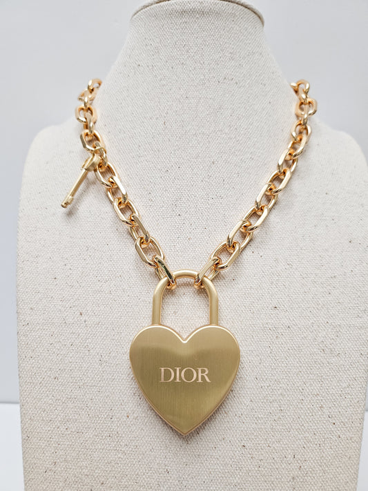 Big Heart Lock & Key Chunky Chain Necklace
