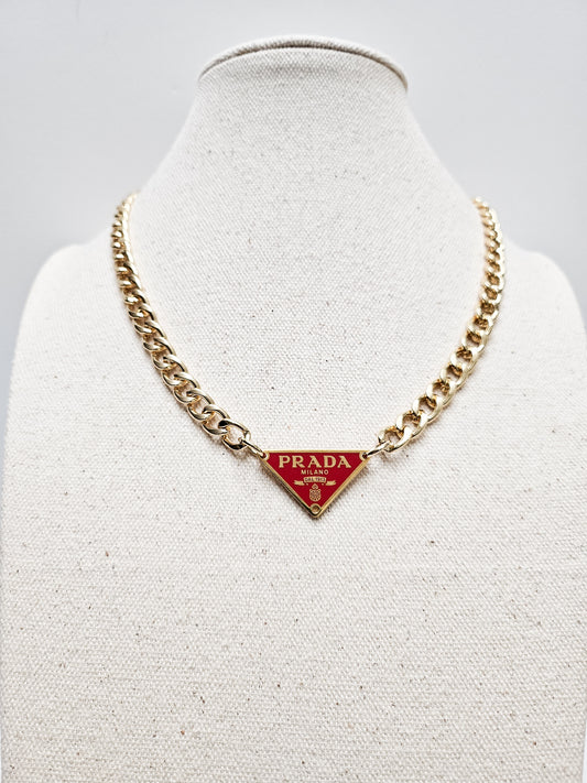 Red Triangle Prd Tag Gold Necklace
