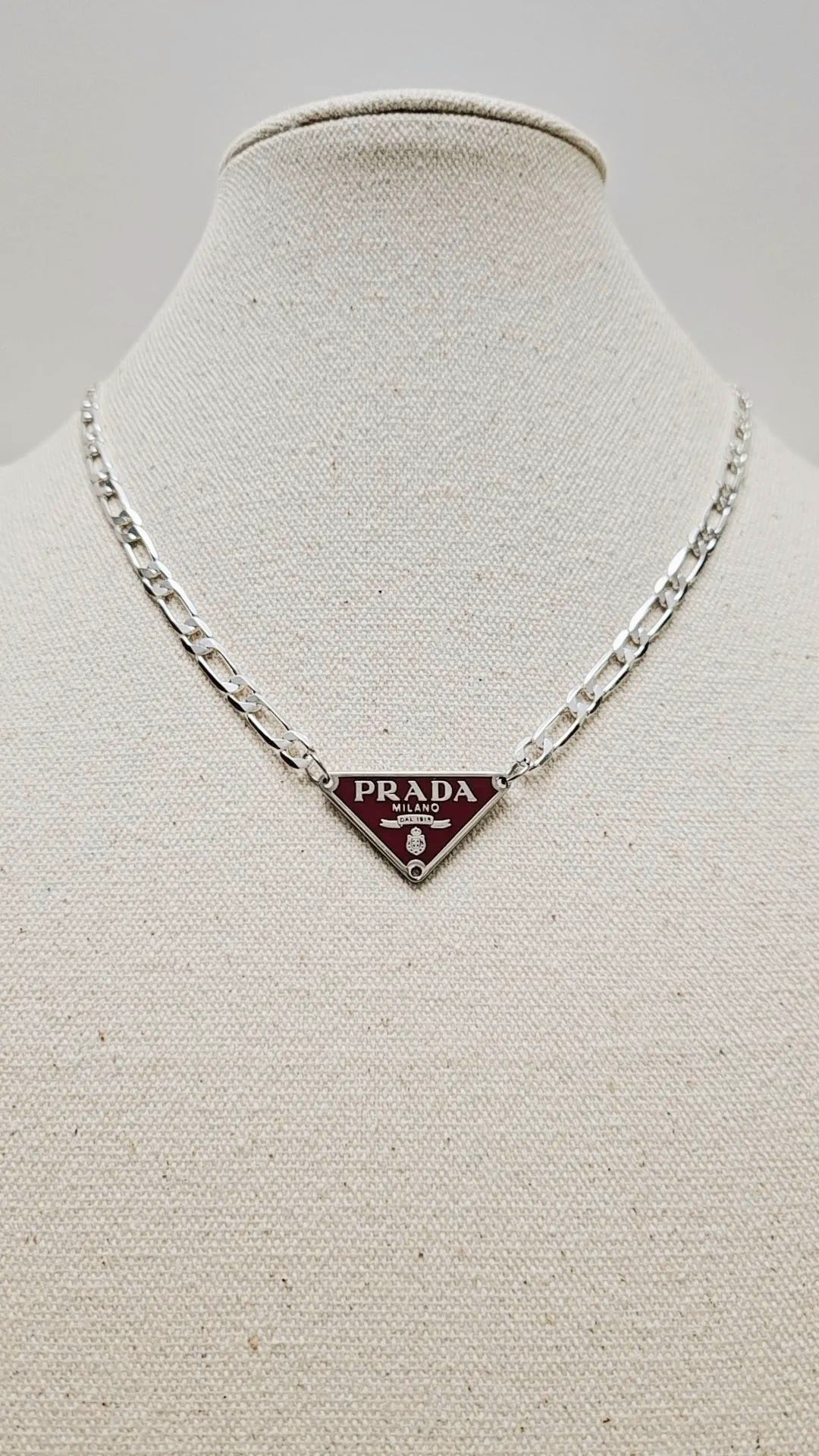 Dark Red Prd Tag Silver  Necklace