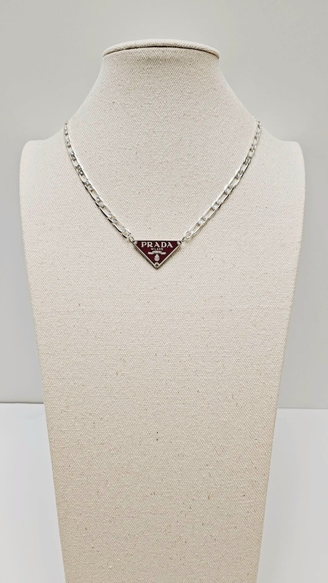 Dark Red Prd Tag Silver  Necklace