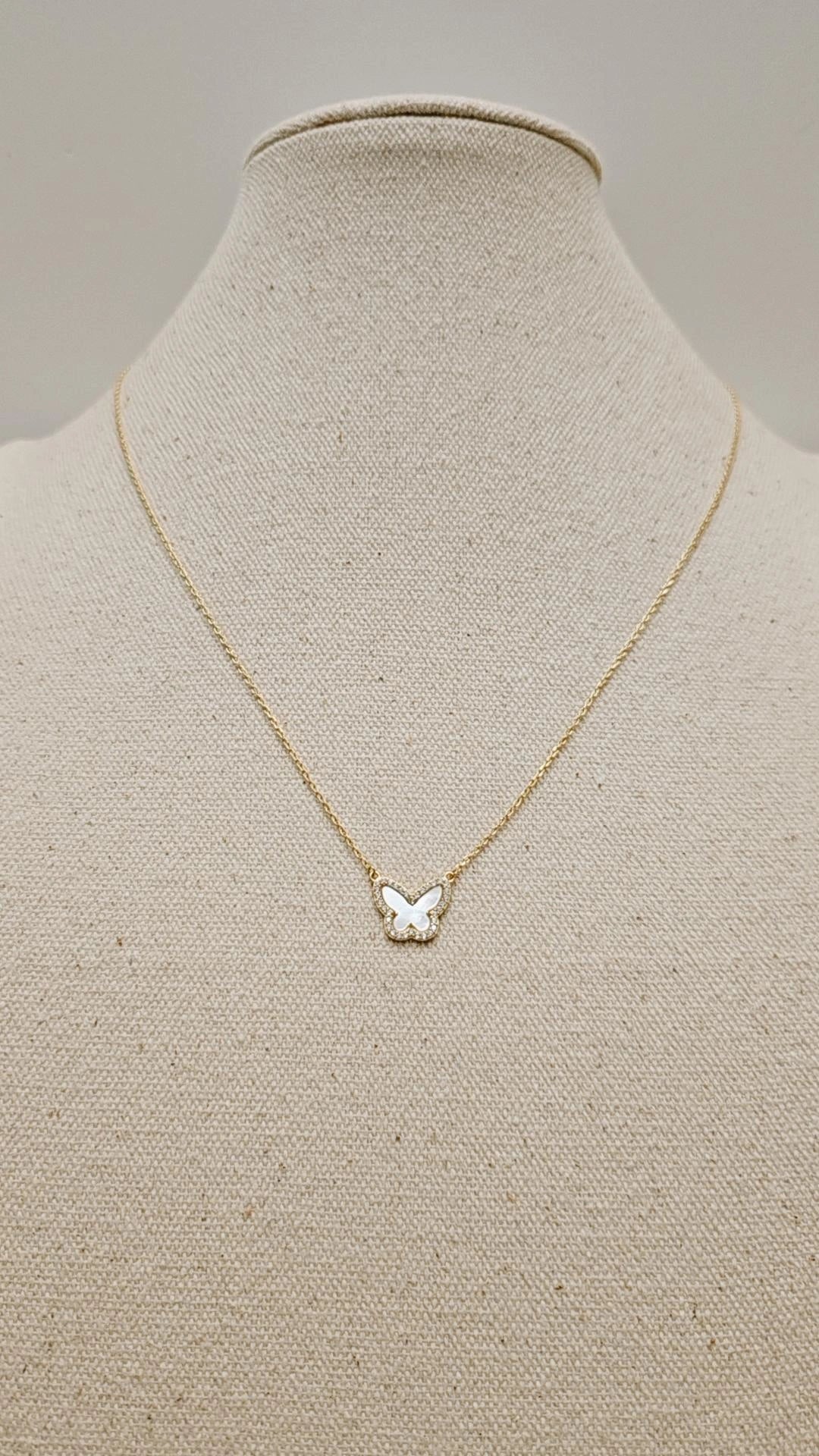 Small Mother of Pearl Butterfly Gold Necklace