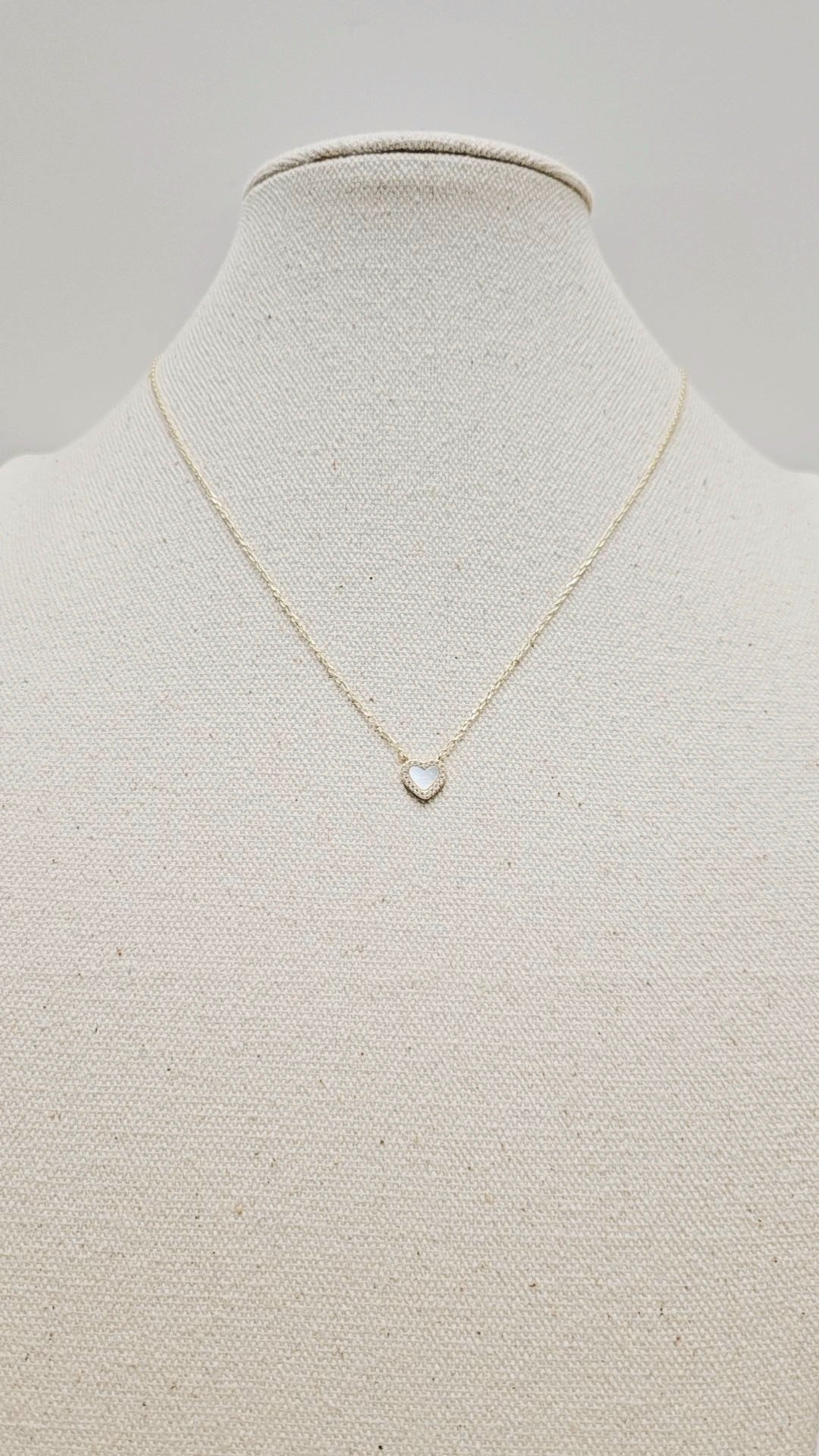 Micro Mother of Pearl Heart Gold Necklace