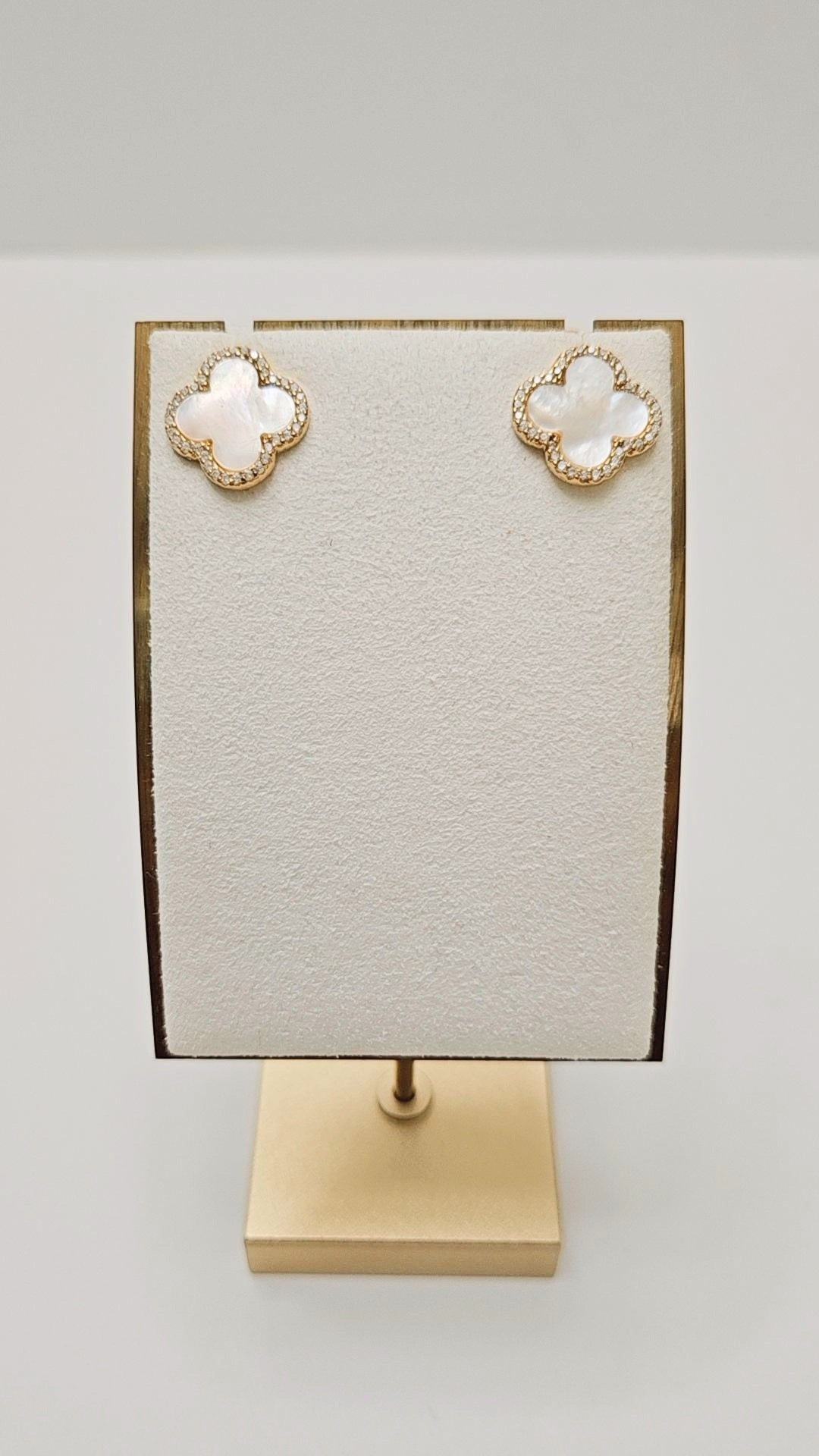 Large Mother of Pearl Alhmabra Gold Earrings