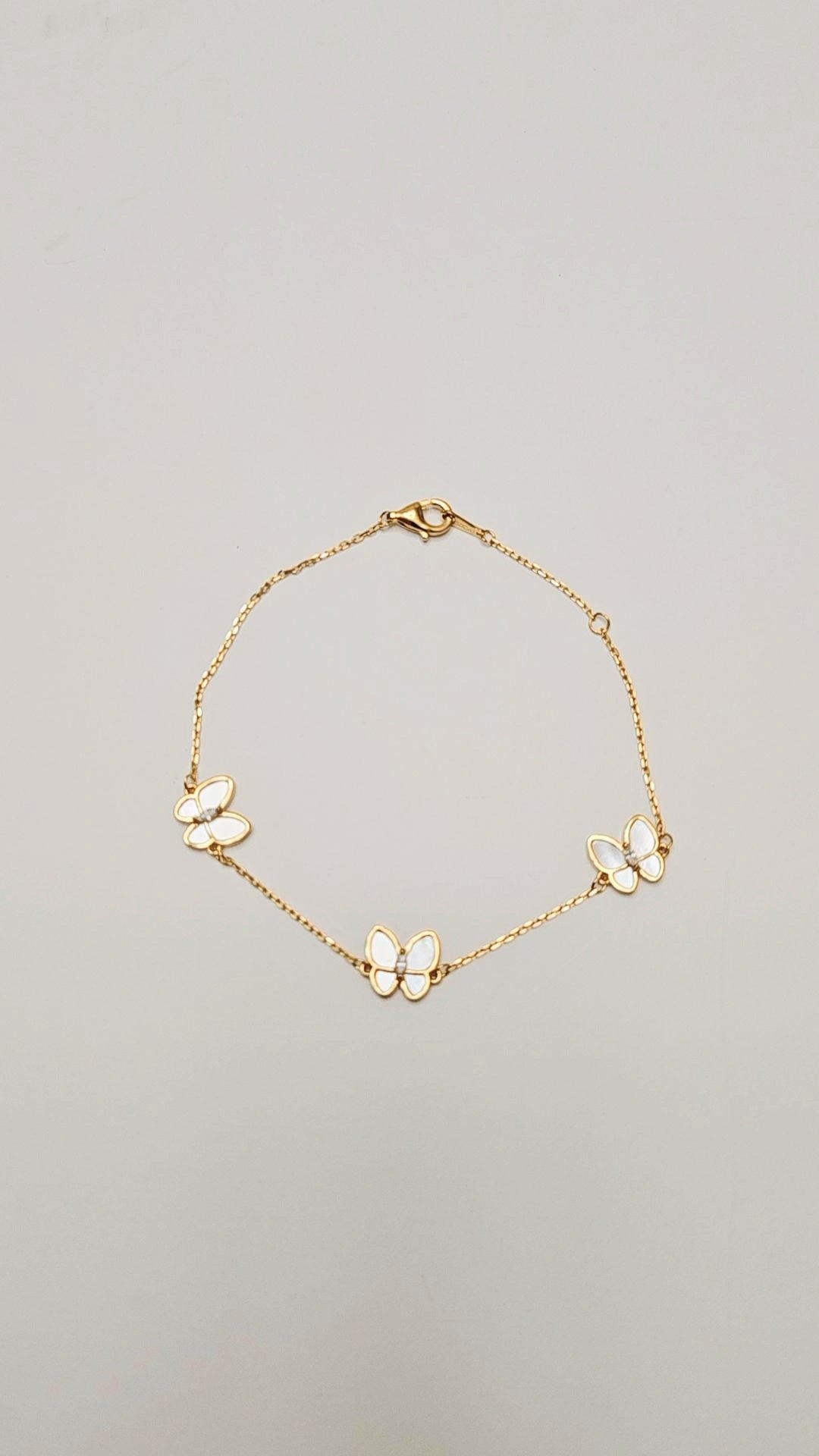 Three Butterfly Mother of Pearl Gold Bracelet