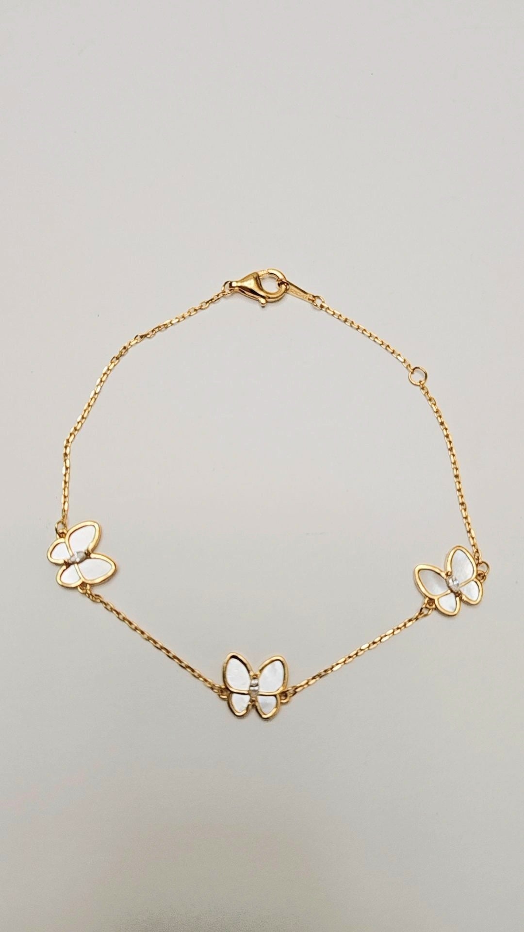 Three Butterfly Mother of Pearl Gold Bracelet