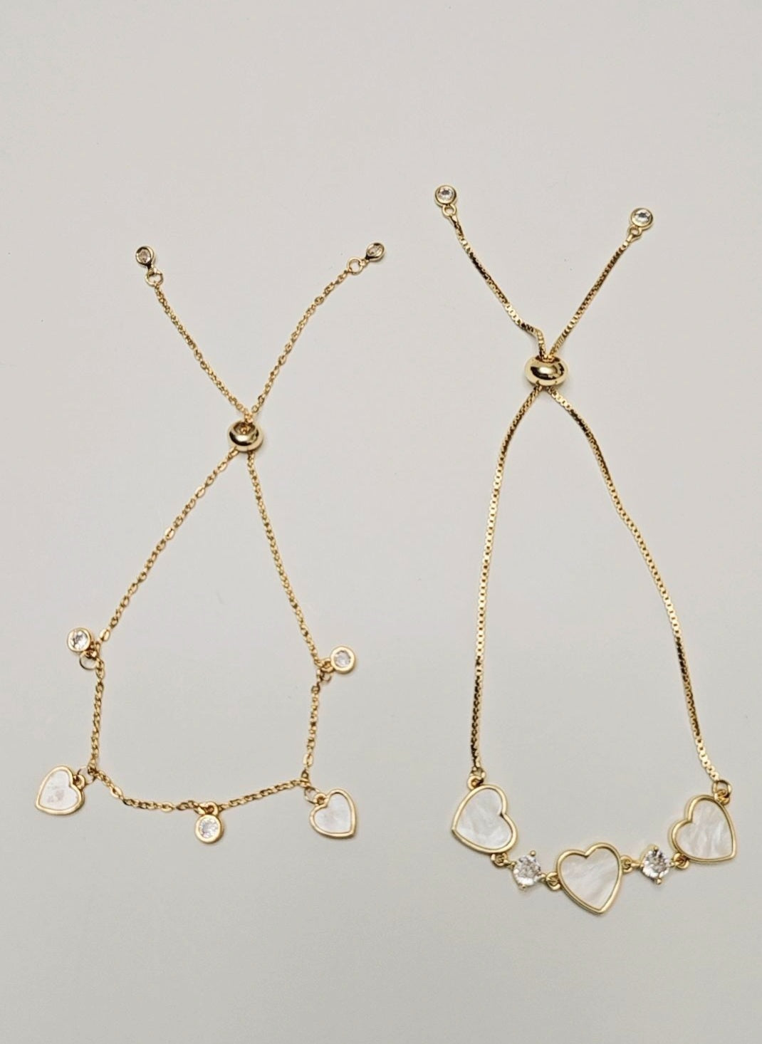 Set of Two Heart Adjustable Gold Bracelets