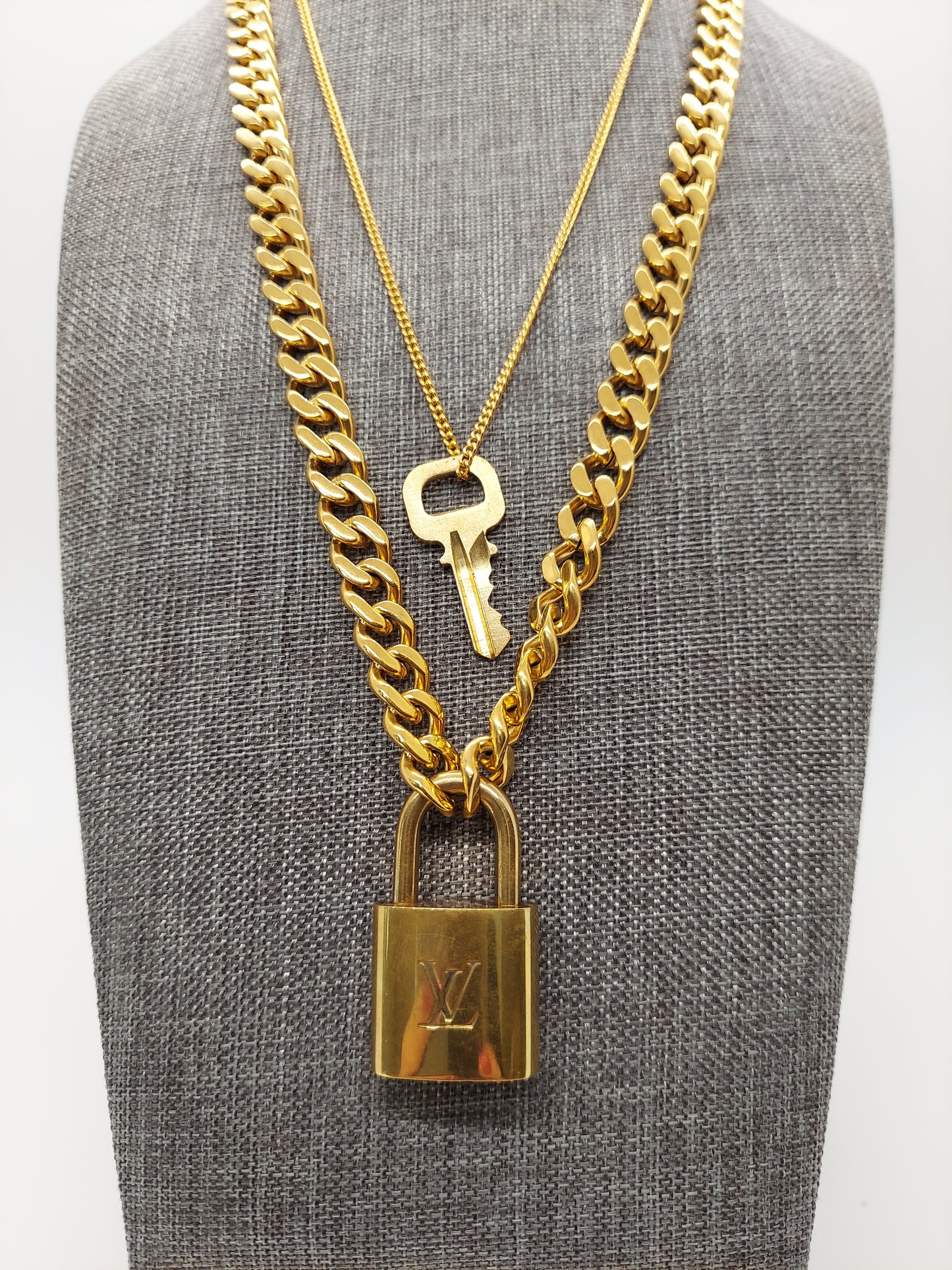 Louis Vuitton Authentic Padlock Cuban Link Gold Necklace Lock Without Key
