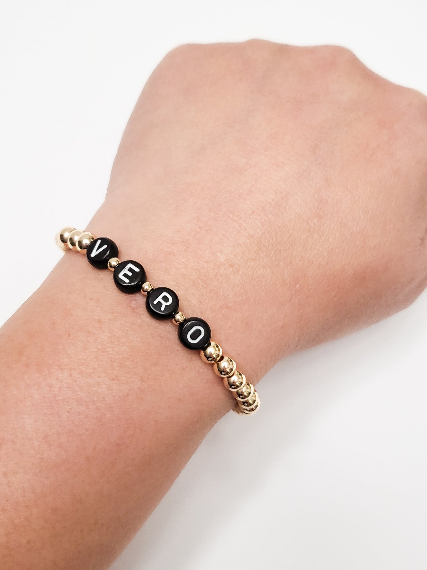 Black/White Beads + Gold Beaded Bracelets