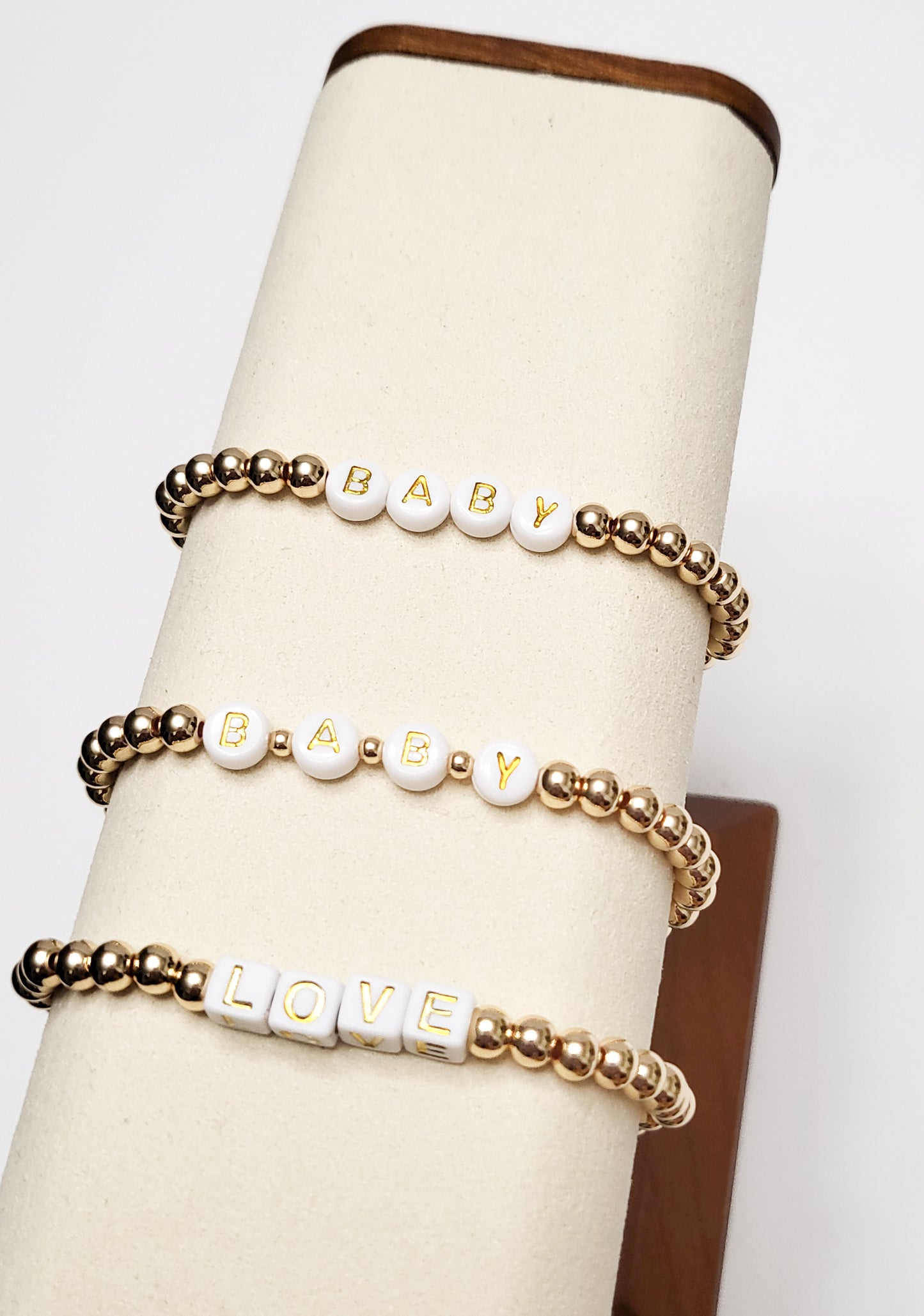 White/Gold Beads + Gold Beaded Bracelets