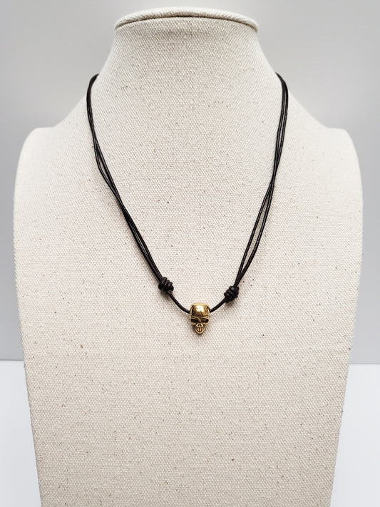 Skull Charm Leather Necklace - Men