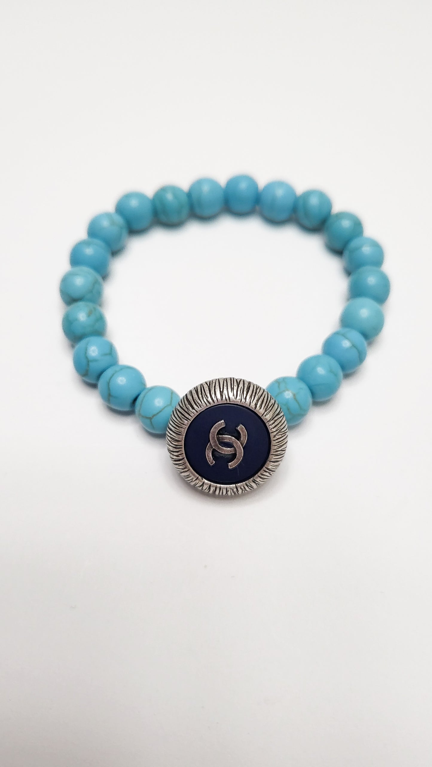 Navy Blue & Silver Turquoise Beaded Bracelet