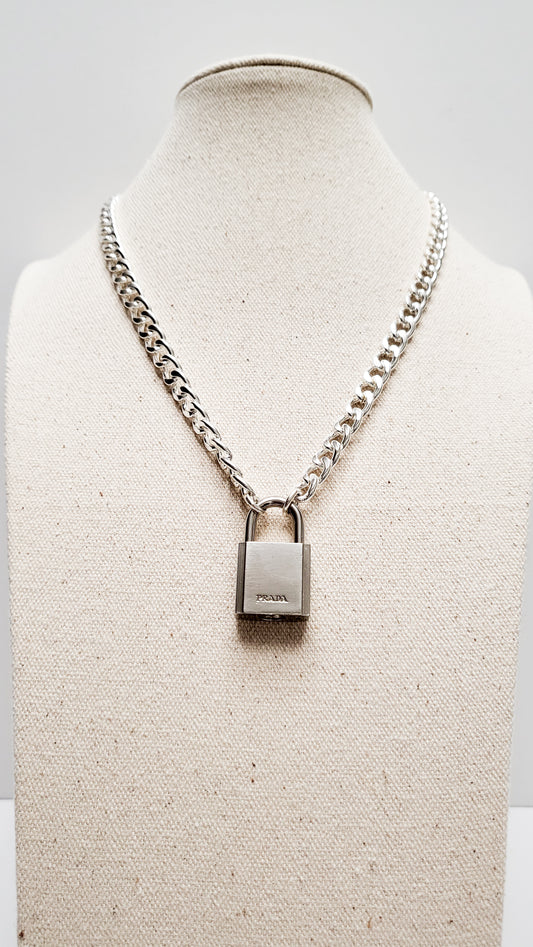 Prd Lock Silver Cuban Necklace